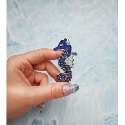 Malicieuse - Hippocampe - Bleu nuit - Or - Patch Malicieuse - Hippocampe - Bleu nuit - Or - Patch