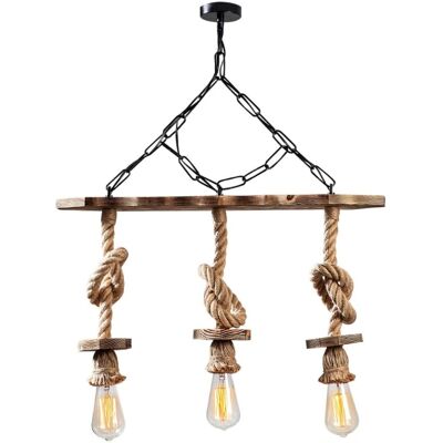 Suspension rustique CONCEPT-USINE avec 3 cordes & bois - Éclairage - Publicité Suspension rustique CONCEPT-USINE avec 3 cordes & bois - Éclairage - Publicité