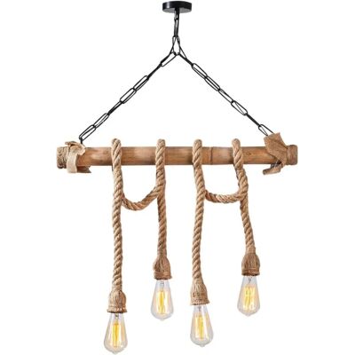 Loane Suspension Rustique - 4 Lampes Bois & Métal - Publicité Loane Suspension Rustique - 4 Lampes Bois & Métal - Publicité