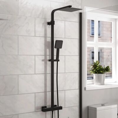 NES Home - Modern Square Matte Black Mixer Shower Set NES Home - Modern Square Matte Black Mixer Shower Set