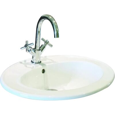 Lavabo ovalado blanco ONDEE - 41cm - Porcelana - Empotrado Lavabo ovalado blanco ONDEE - 41cm - Porcelana - Empotrado