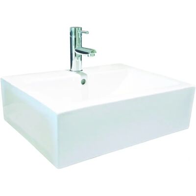 Lavabo rectangular ONDEE - Blanco - 52x41cm - Cerámica Lavabo rectangular ONDEE - Blanco - 52x41cm - Cerámica