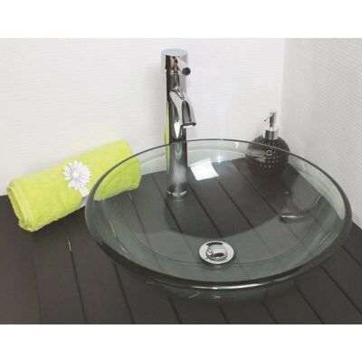 Ondee - Lavabo redondo de vidrio - 42cm - Transparente Fregadero de baño Ondee - Lavabo redondo de vidrio - 42cm - Transparente Fregadero de baño