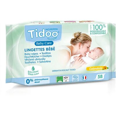 Lingettes Tidoo - Calendula Sensible, 58 unités - Publicité Lingettes Tidoo - Calendula Sensible, 58 unités - Publicité