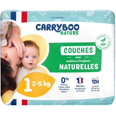 Carryboo - Couches Naturelles Taille 1 (2-5Kg) - 24 Couches - Diapers - Publicité Carryboo - Couches Naturelles Taille 1 (2-5Kg) - 24 Couches - Diapers - Publicité