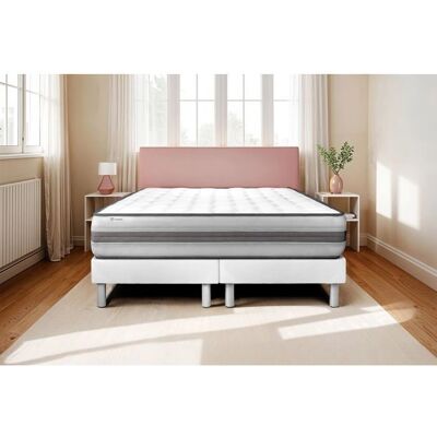 Vitalit - Base tapizada blanca + Colchón de muelles y viscoelástica 2x80x200 - Colchón Vitalit - Base tapizada blanca + Colchón de muelles y viscoelástica 2x80x200 - Colchón