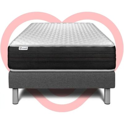 Vitalit - Base tapizada gris + Colchón de espuma viscoelástica 90x190 - Colchón y Base Vitalit - Base tapizada gris + Colchón de espuma viscoelástica 90x190 - Colchón y Base