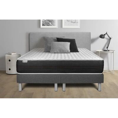 Vitalit - Cama tapizada gris + colchón con muelles ensacados 2x80x200 Vitalit - Cama tapizada gris + colchón con muelles ensacados 2x80x200