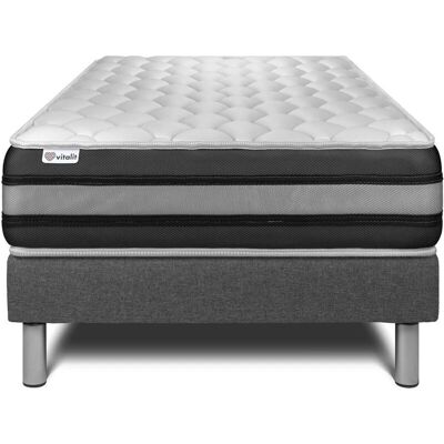 Vitalit - Base tapizada gris + Colchón con muelles y viscoelástica 90 x 190 Vitalit - Base tapizada gris + Colchón con muelles y viscoelástica 90 x 190