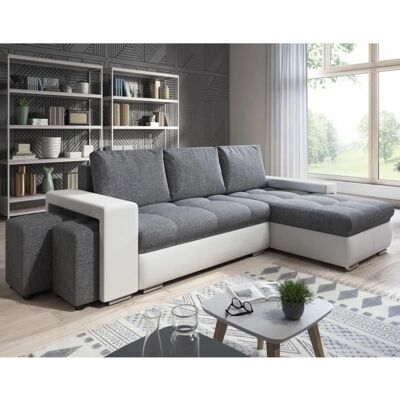 Simon - 255 cm - Blanc - Gris - Canapé-lit - Publicité Simon - 255 cm - Blanc - Gris - Canapé-lit - Publicité