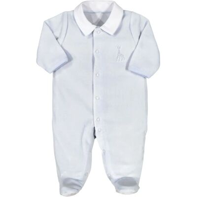 Pyjama en velours bleu Trois Kilos Sept - Ouverture en Y - Naissance - Publicité Pyjama en velours bleu Trois Kilos Sept - Ouverture en Y - Naissance - Publicité