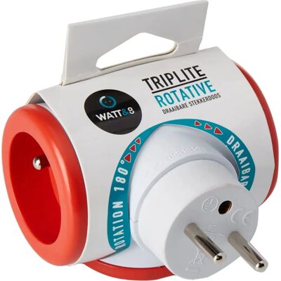 Multiprise Watt&co - 3 Prises Rouge - 180° Rotation - Publicité Multiprise Watt&co - 3 Prises Rouge - 180° Rotation - Publicité