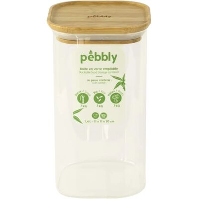 Pebbly - Kvadrat højt glas opbevaringsbeholder med bambuslåg - 1.4L Pebbly - Kvadrat højt glas opbevaringsbeholder med bambuslåg - 1.4L