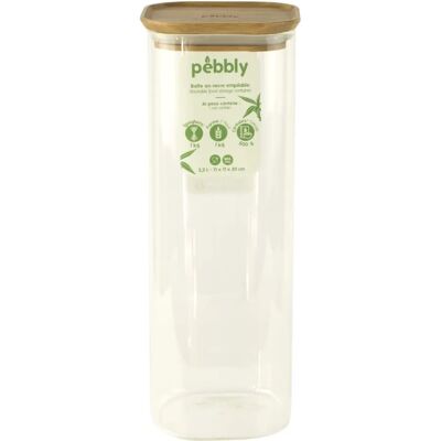 Pebbly Mærke Firkantet Glas Madopbevaringsbeholder med Bambuslåg - 2200ml Pebbly Mærke Firkantet Glas Madopbevaringsbeholder med Bambuslåg - 2200ml