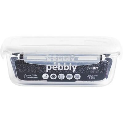 Boîte de conservation en verre borosilicate Pebbly 1,2L - Hermétique, Valve micro-ondes - Publicité Boîte de conservation en verre borosilicate Pebbly 1,2L - Hermétique, Valve micro-ondes - Publicité