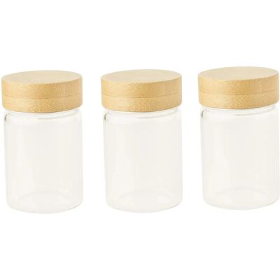 Pebbly glasburkset - Sätt med 3, 75ml, Bambulock Pebbly glasburkset - Sätt med 3, 75ml, Bambulock