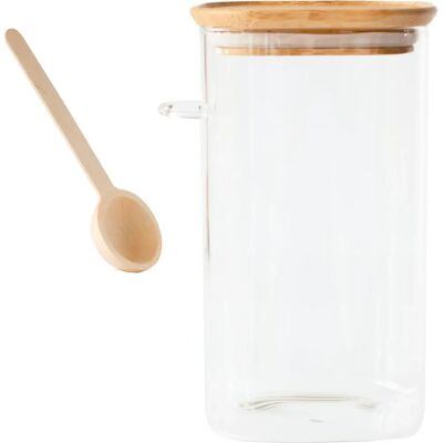 Pebbly Glastilbehør med Bambuslåg - 1400 ml - Transparent - Køkkenopbevaring Pebbly Glastilbehør med Bambuslåg - 1400 ml - Transparent - Køkkenopbevaring