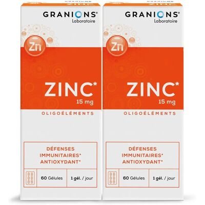 Granions Zinc 15 mg - Lot de 2 x 60 gélules Complément alimentaire - Publicité Granions Zinc 15 mg - Lot de 2 x 60 gélules Complément alimentaire - Publicité