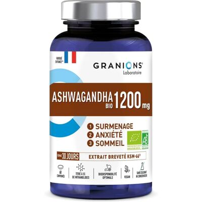 Granions Ashwagandha 1200mg Bio - Stress & Schlaf - Vegan - 60 Tabletten Granions Ashwagandha 1200mg Bio - Stress & Schlaf - Vegan - 60 Tabletten