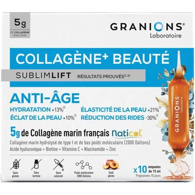 Granions Collagène + Beauté SublimLift 10 Jours 10 Ampoules - Boîte 10 ampoules de 15 ml - Publicité Granions Collagène + Beauté SublimLift 10 Jours 10 Ampoules - Boîte 10 ampoules de 15 ml - Publicité