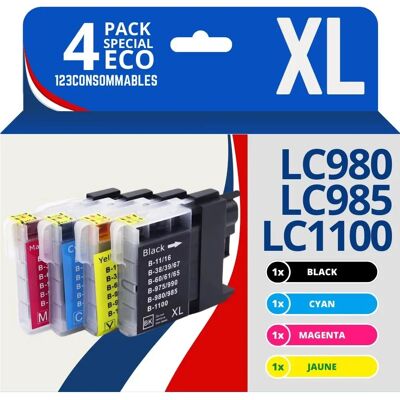123CONSOMMABLES - LC980/LC985/LC1100 - 4 couleurs - Encre - Publicité 123CONSOMMABLES - LC980/LC985/LC1100 - 4 couleurs - Encre - Publicité
