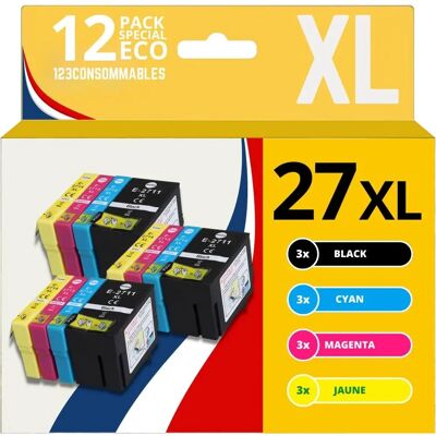 123CONSOMMABLES - 27XL - XL - Noir Cyan Magenta Jaune - Inkjet - Publicité 123CONSOMMABLES - 27XL - XL - Noir Cyan Magenta Jaune - Inkjet - Publicité