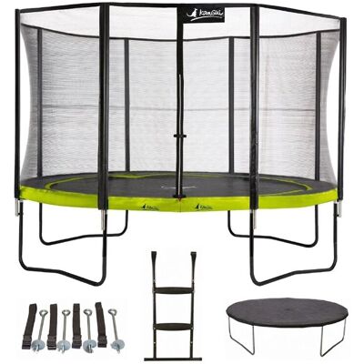 Kangui - Trampoline de jardin 365 cm + filet + échelle + bâche + kit d'ancrage - Vert - Publicité Kangui - Trampoline de jardin 365 cm + filet + échelle + bâche + kit d'ancrage - Vert - Publicité