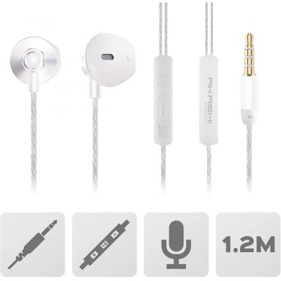 Casque filaire blanc Akashi - Appels/Musique - Publicité Casque filaire blanc Akashi - Appels/Musique - Publicité