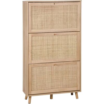 Zapatero Sweeek - Estilo Bohemio Natural, 3 Puertas de Caña, 75x26x131cm Zapatero Sweeek - Estilo Bohemio Natural, 3 Puertas de Caña, 75x26x131cm