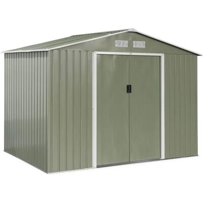 Sweeek Metall-Gartenhaus - Ferrain 5,29m² Grün & Weiß - Gerätehaus mit 2 Schiebetüren Sweeek Metall-Gartenhaus - Ferrain 5,29m² Grün & Weiß - Gerätehaus mit 2 Schiebetüren