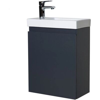 Meuble de salle de bains LISA gris Mob In - Vasque réversible, Charnières souples, Finition brillante - Publicité Meuble de salle de bains LISA gris Mob In - Vasque réversible, Charnières souples, Finition brillante - Publicité