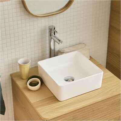 MOB-IN AONI Lavabo en céramique - Carré, 30cm, Design élégant - Publicité MOB-IN AONI Lavabo en céramique - Carré, 30cm, Design élégant - Publicité