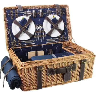 Les Jardins De La Comtesse - Panier de pique-nique en rotin et cuir - Bleu - Ensemble complet pour 4 - Publicité Les Jardins De La Comtesse - Panier de pique-nique en rotin et cuir - Bleu - Ensemble complet pour 4 - Publicité