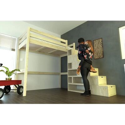 ABC MEUBLES Letto a Mezzanine Sylvia con Scala di Stoccaggio ABC MEUBLES Letto a Mezzanine Sylvia con Scala di Stoccaggio