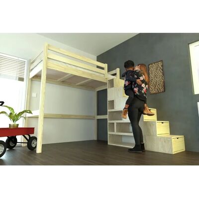 Lit Mezzanine Sylvia d'ABC MEUBLES avec Escalier de Rangement - Bois, Finition Naturelle - Publicité Lit Mezzanine Sylvia d'ABC MEUBLES avec Escalier de Rangement - Bois, Finition Naturelle - Publicité