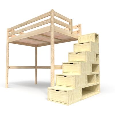 ABC MEUBLES Letto a soppalco Sylvia con Scala Cubo - Legno/Brutto ABC MEUBLES Letto a soppalco Sylvia con Scala Cubo - Legno/Brutto