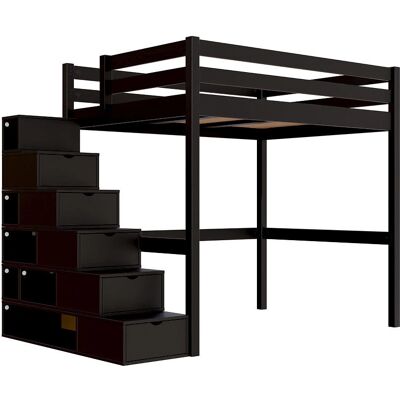ABC MEUBLES Sylvia Hochbett mit Stauraum-Treppe - 140x200 - Noir ABC MEUBLES Sylvia Hochbett mit Stauraum-Treppe - 140x200 - Noir