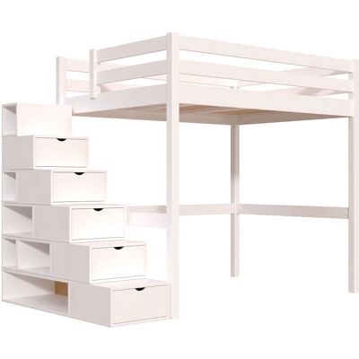 ABC MEUBLES Letto Soppalco Sylvia Bianco con Scala a Cubo - Letto a Soppalco ABC MEUBLES Letto Soppalco Sylvia Bianco con Scala a Cubo - Letto a Soppalco