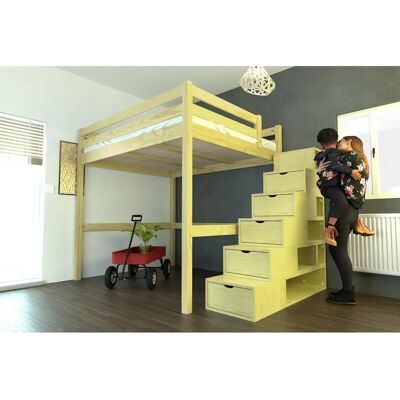 Lit Mezzanine Sylvia avec Escalier Cube - 160x200 - Miel - Mobilier Chambre - Publicité Lit Mezzanine Sylvia avec Escalier Cube - 160x200 - Miel - Mobilier Chambre - Publicité