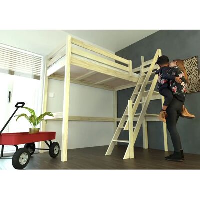 ABC MEUBLES Lit mezzanine Sylvia - Naturel - 90x200 - Bois + Escalier - Publicité ABC MEUBLES Lit mezzanine Sylvia - Naturel - 90x200 - Bois + Escalier - Publicité