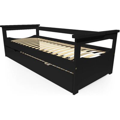 ABC MEUBLES Topaze Ausziehbett - Kiefer, Schwarz - Bett ABC MEUBLES Topaze Ausziehbett - Kiefer, Schwarz - Bett