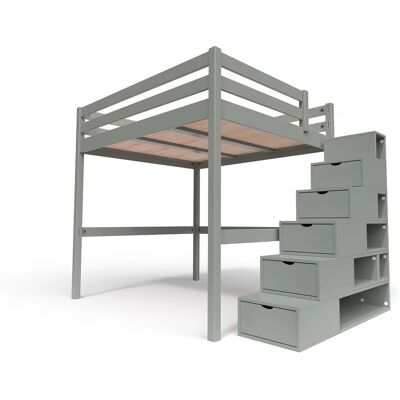 ABC MEUBLES Lit Mezzanine Sylvia avec Escalier Cube - 160x200 - Gris - Publicité ABC MEUBLES Lit Mezzanine Sylvia avec Escalier Cube - 160x200 - Gris - Publicité