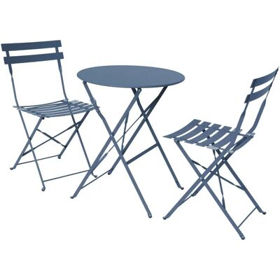 Set da Giardino SWEEEK - Emilia Rotondo Grigio Blu - Tavolo Ø60cm e 2 Sedie Pieghevoli - Arredo Esterno Set da Giardino SWEEEK - Emilia Rotondo Grigio Blu - Tavolo Ø60cm e 2 Sedie Pieghevoli - Arredo Esterno