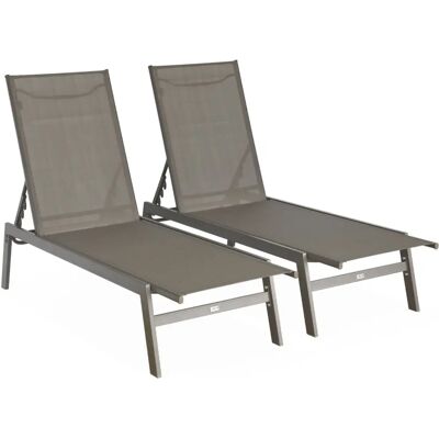 SWEEEK Set di 2 chaise longue taupe - Esterno, Regolabile, Flora SWEEEK Set di 2 chaise longue taupe - Esterno, Regolabile, Flora