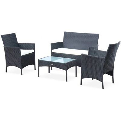 Alice's Garden Resin-Gartenlounge-Set - Schwarz, Ecru-Kissen - 4 Sitzplätze Alice's Garden Resin-Gartenlounge-Set - Schwarz, Ecru-Kissen - 4 Sitzplätze
