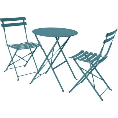 Set da Giardino Emilia Anatra Blu SWEEEK - Pieghevole, Tavolo Ø60cm e 2 Sedie Set da Giardino Emilia Anatra Blu SWEEEK - Pieghevole, Tavolo Ø60cm e 2 Sedie