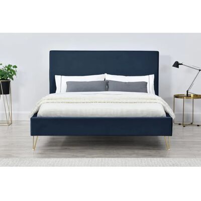Concept-usine Riverside - Cama de terciopelo azul con patas de latón - 140x190cm Concept-usine Riverside - Cama de terciopelo azul con patas de latón - 140x190cm