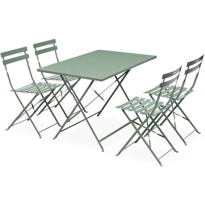 SWEEEK Emilia Foldable Bistro Set - Green Grey - 110x70cm Table & 4 Chairs SWEEEK Emilia Foldable Bistro Set - Green Grey - 110x70cm Table & 4 Chairs