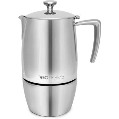 VeoHome Cafetière moka en inoxydable - 10 tasses - Compatible avec tous les feux - Publicité VeoHome Cafetière moka en inoxydable - 10 tasses - Compatible avec tous les feux - Publicité