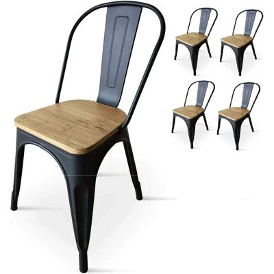 Kosmi Modelo - Sillas de Metal Blanco y Madera Clara Estilo Industrial - Pack de 4 Kosmi Modelo - Sillas de Metal Blanco y Madera Clara Estilo Industrial - Pack de 4